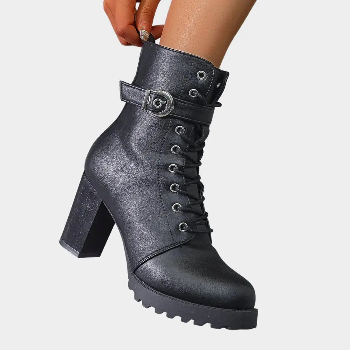 Women's Lace-Up Block Heel Buckle Strap Ankle Boots