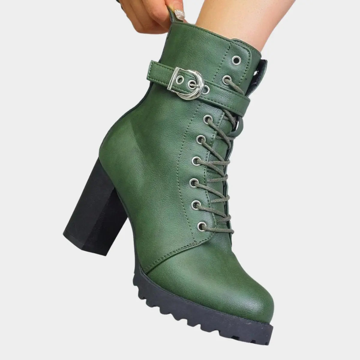 Women's Lace-Up Block Heel Buckle Strap Ankle Boots