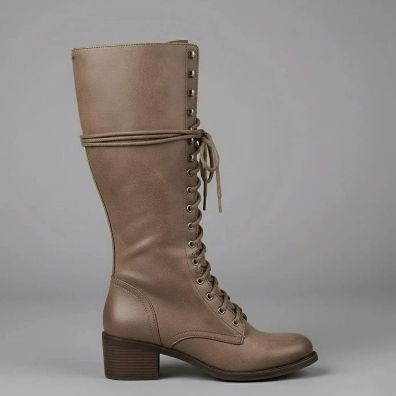 Women's Lace-Up Studded Knee-High Boots Block Heel