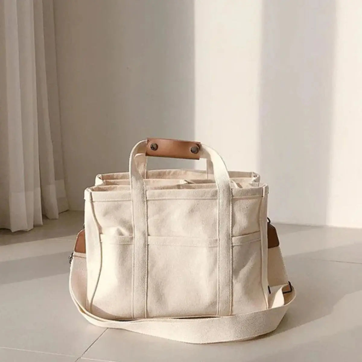 Women's Large-Capacity Multi-Pocket Canvas Tote Bag Crossbody