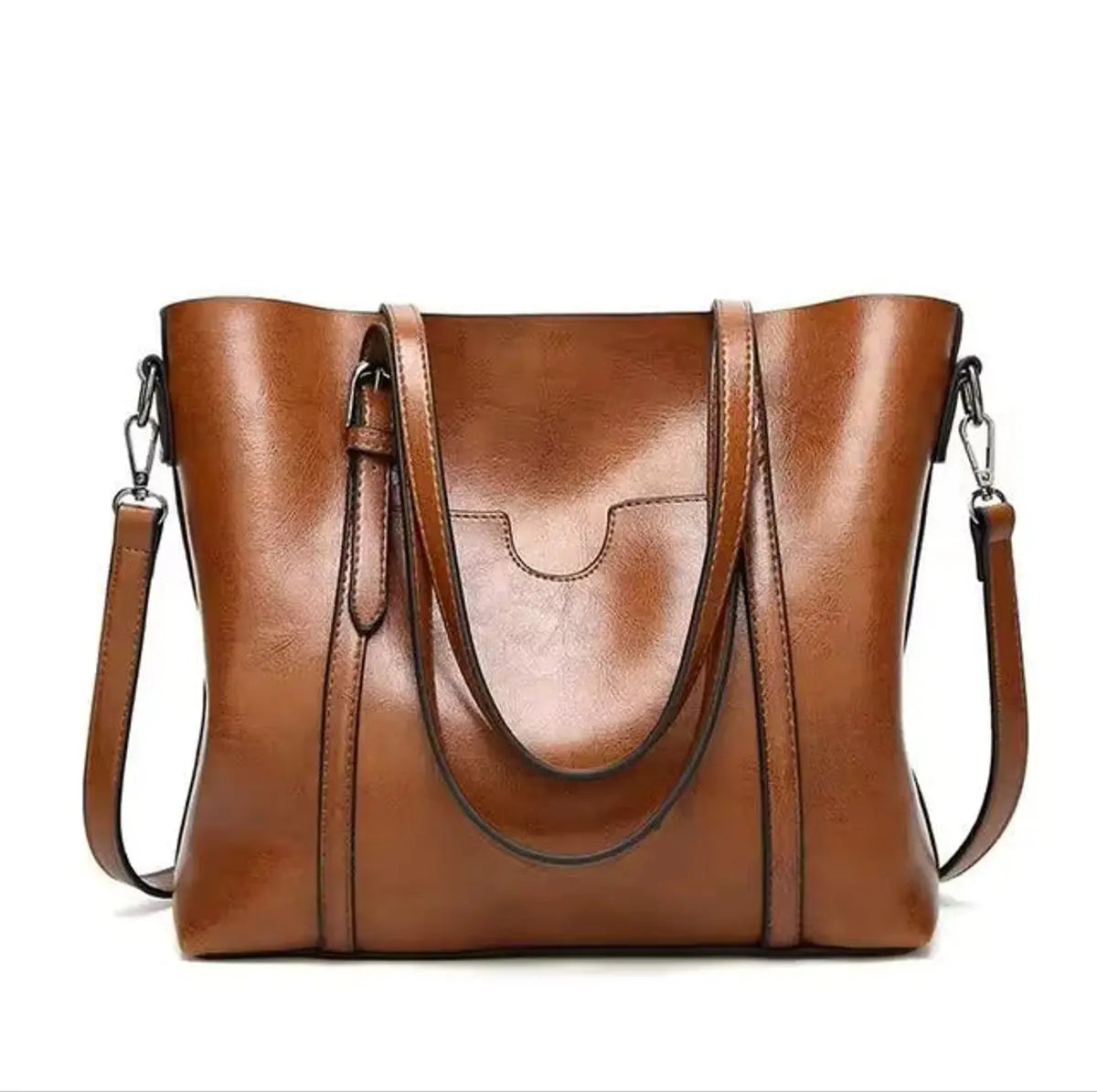 Women's Large Faux Leather Shoulder Tote Bag Crossbody Handbag - Brown