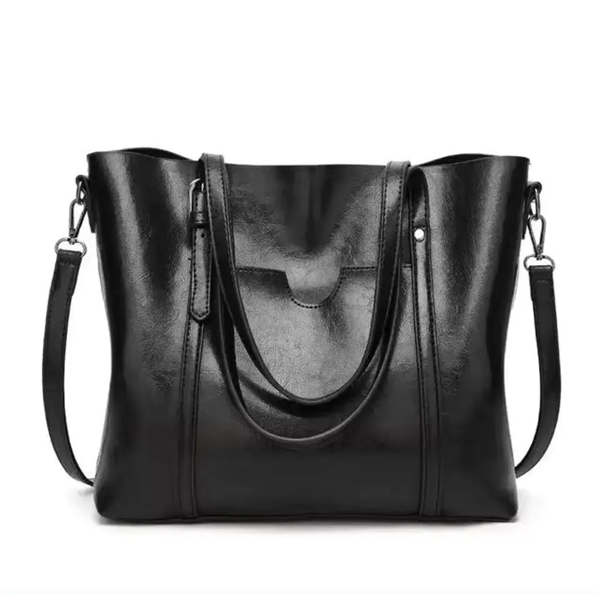 Women's Large Faux Leather Shoulder Tote Bag Crossbody Handbag - Black