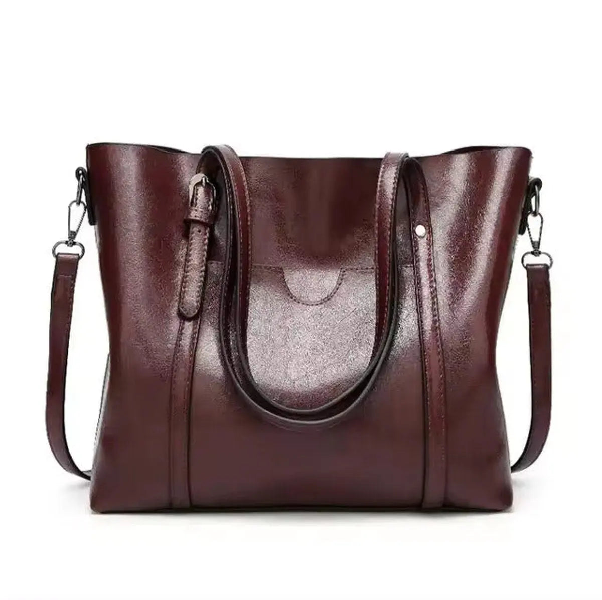 Women's Large Faux Leather Shoulder Tote Bag Crossbody Handbag - Coffee