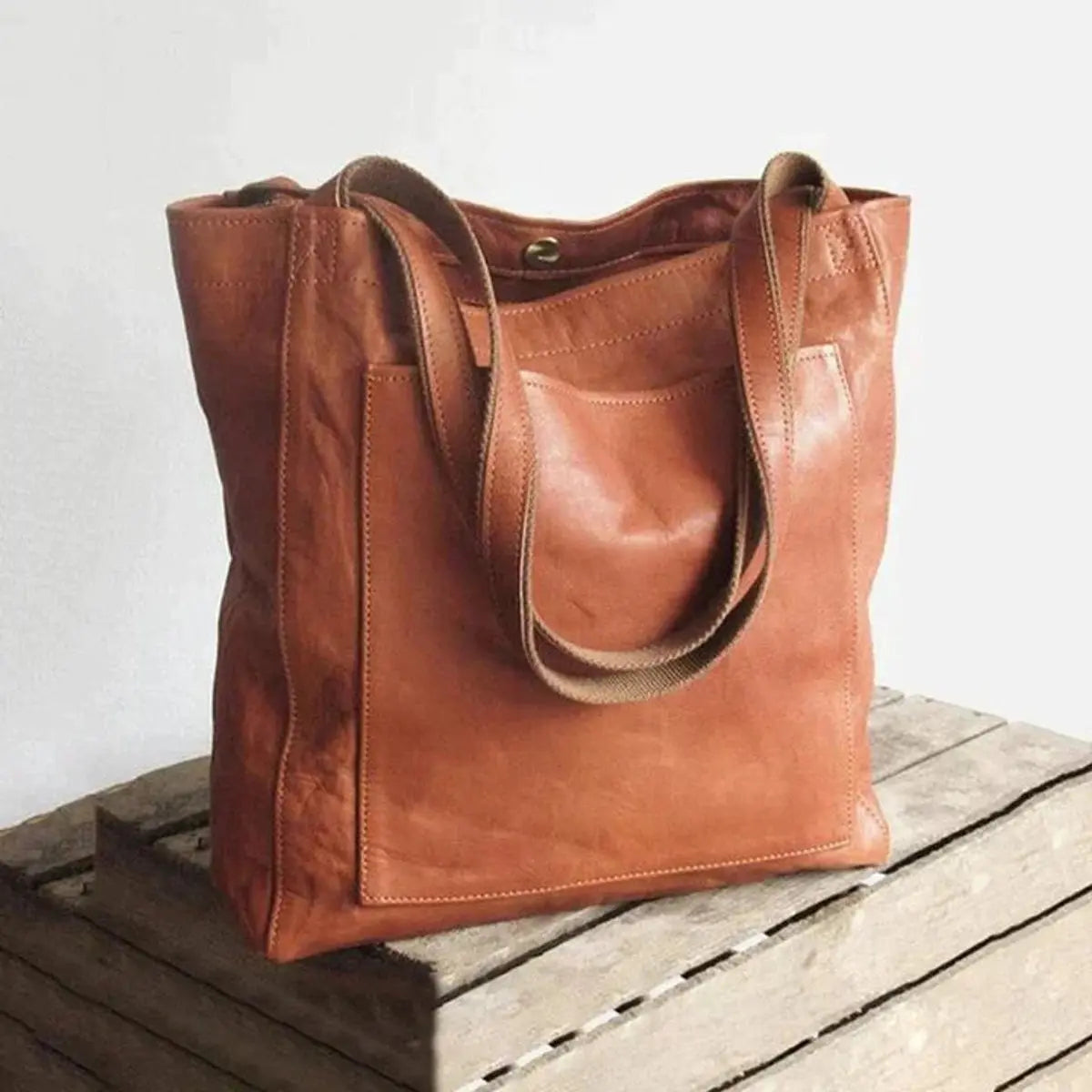 Women's Large Leather Shoulder Tote Bag Tan Classic Everyday - Brown