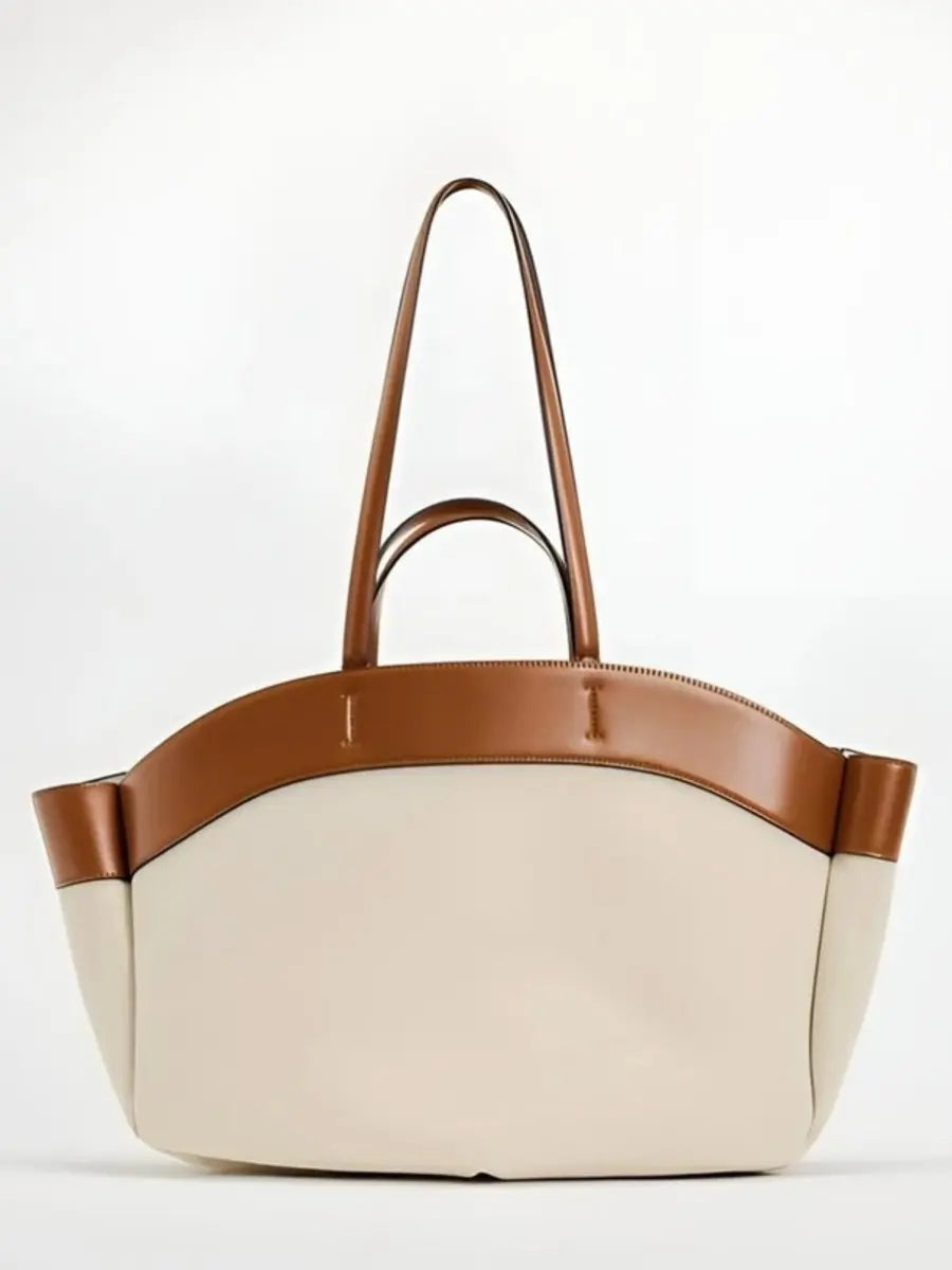 Women's Large Leather-Trim Canvas Tote Bag Shoulder Shopper