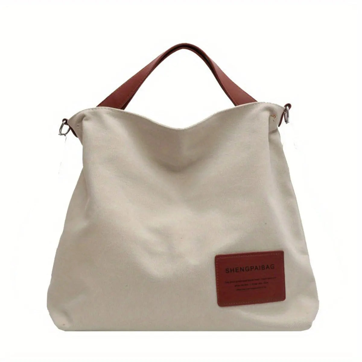 Women's Large Slouchy Canvas Tote Bag Adjustable Shoulder Strap - Cream White