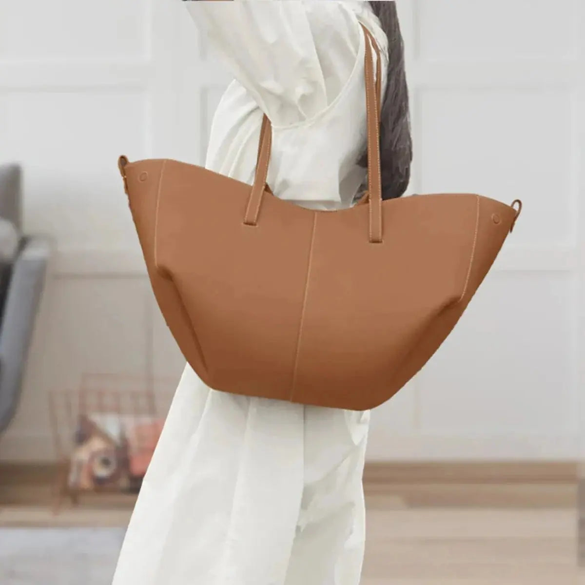 Women's Large Vintage Faux Leather Shoulder Tote Bag
