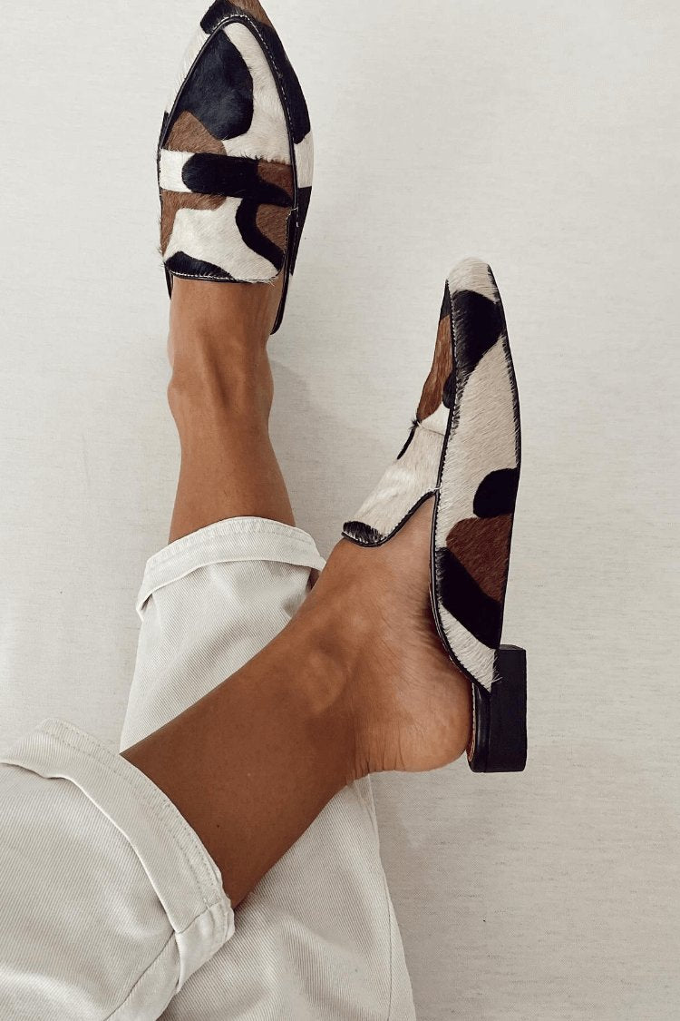 Women's Leather Loafers Abstract Cow Print Pattern