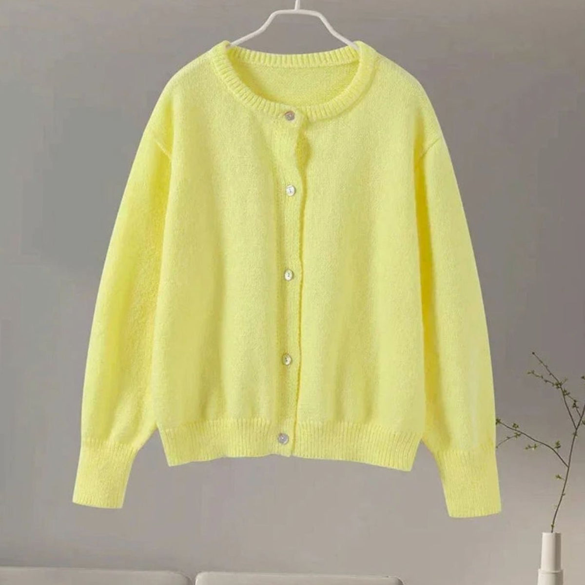 Women's Leopard Print Button-Up Long Sleeve Cardigan - Yellow