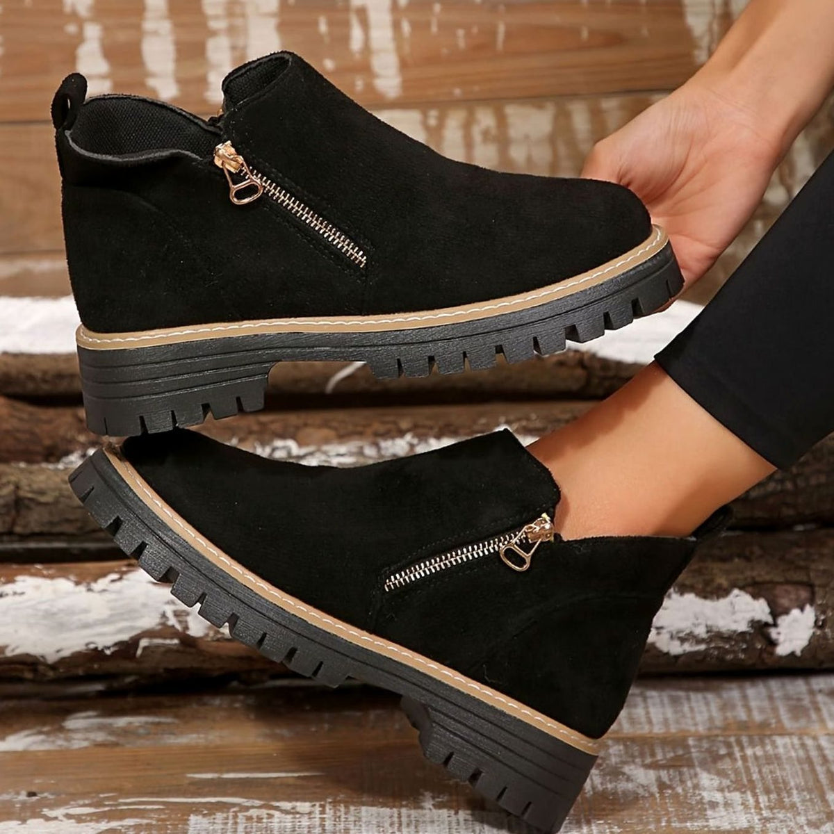 Women's Leopard Print Chunky Platform Zip-Up Ankle Boots