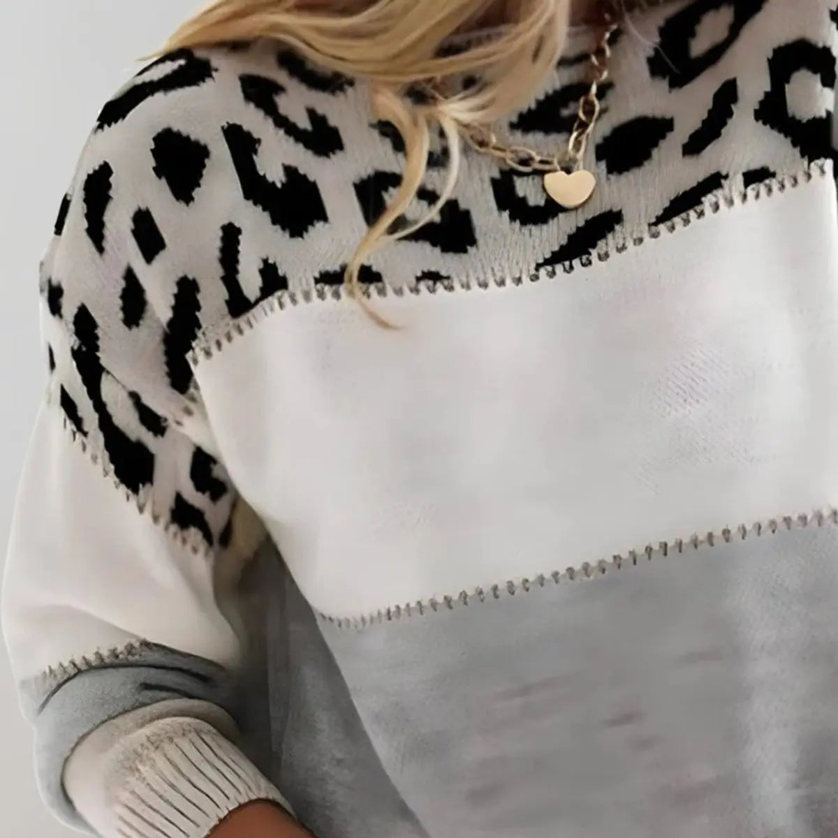 Women's Leopard Print Colour Block Knit Sweater