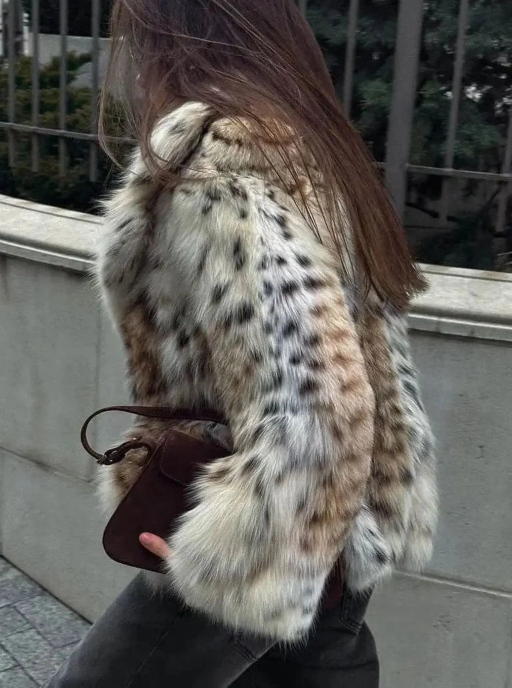 Women's Leopard Print Faux Fur Coat for Ladies