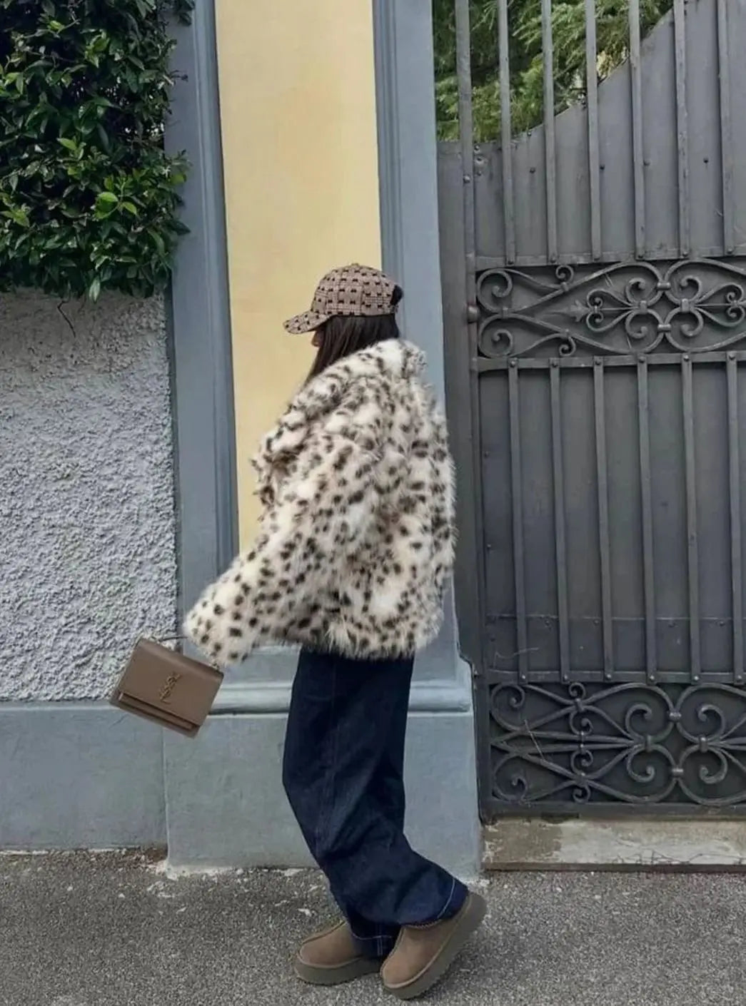 Women's Leopard Print Faux Fur Coat for Ladies