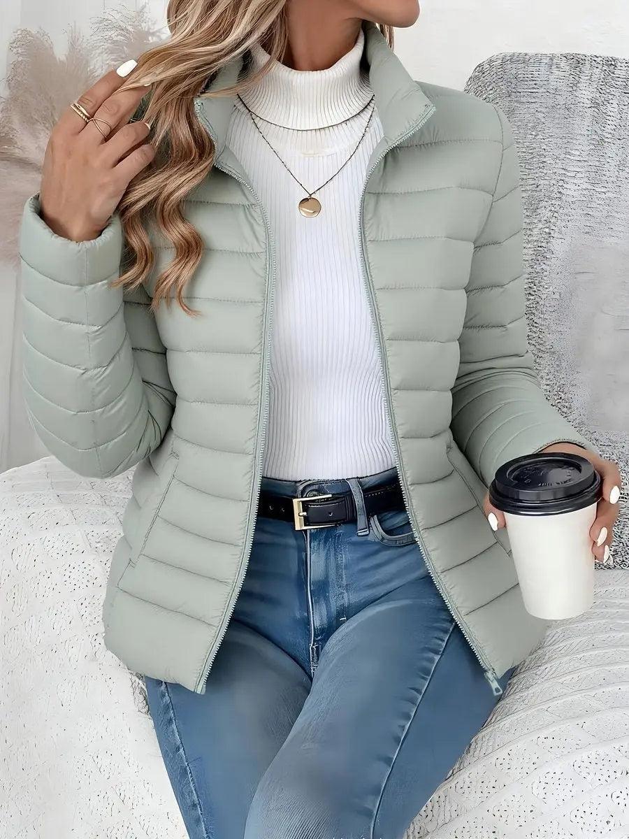 Women's Lightweight Quilted Puffer Coat Stand Collar Zip-Up