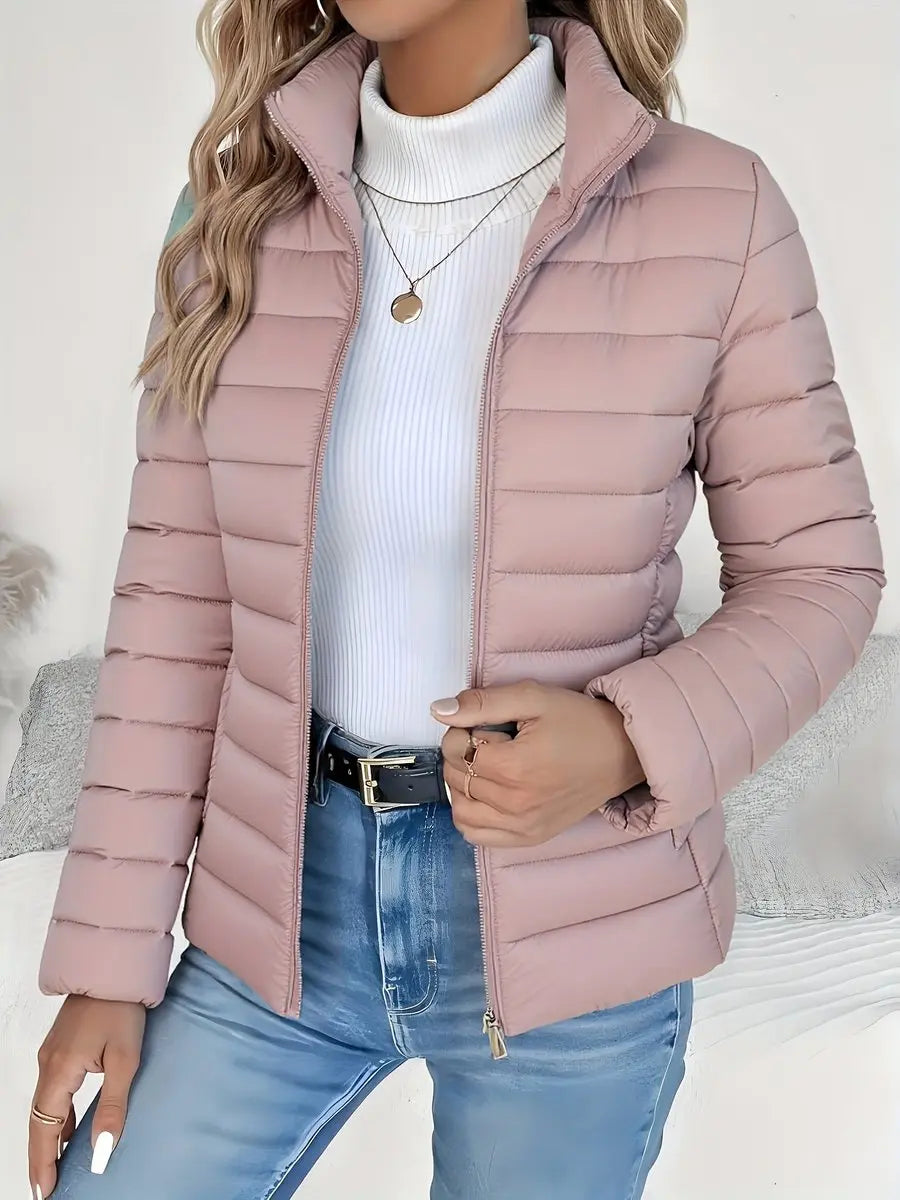 Women's Lightweight Quilted Puffer Coat Stand Collar Zip-Up