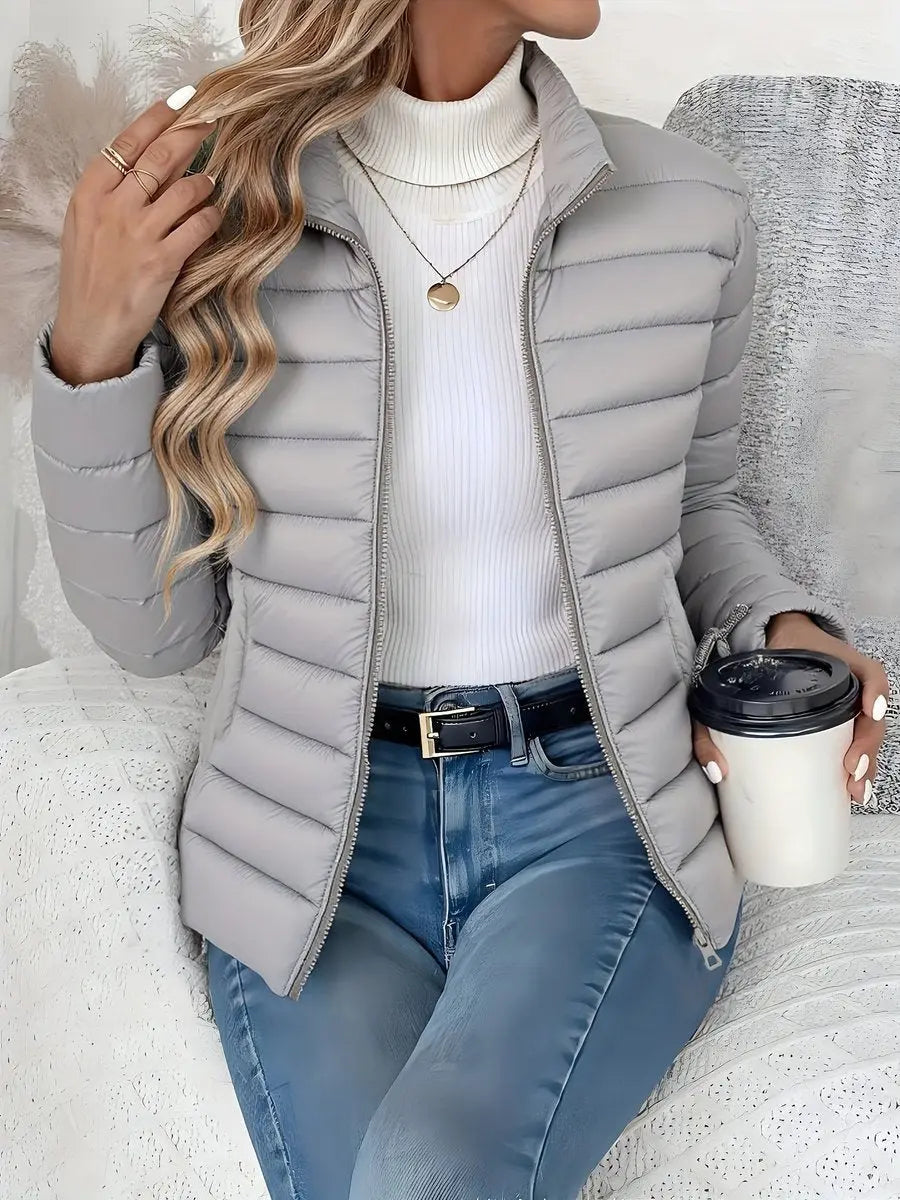 Women's Lightweight Quilted Puffer Coat Stand Collar Zip-Up