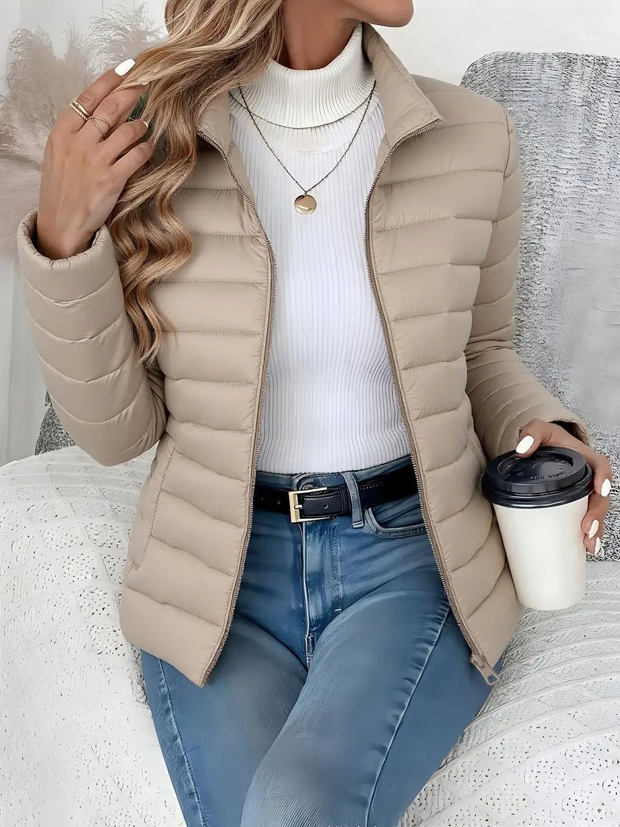 Women's Lightweight Quilted Puffer Coat Stand Collar Zip-Up
