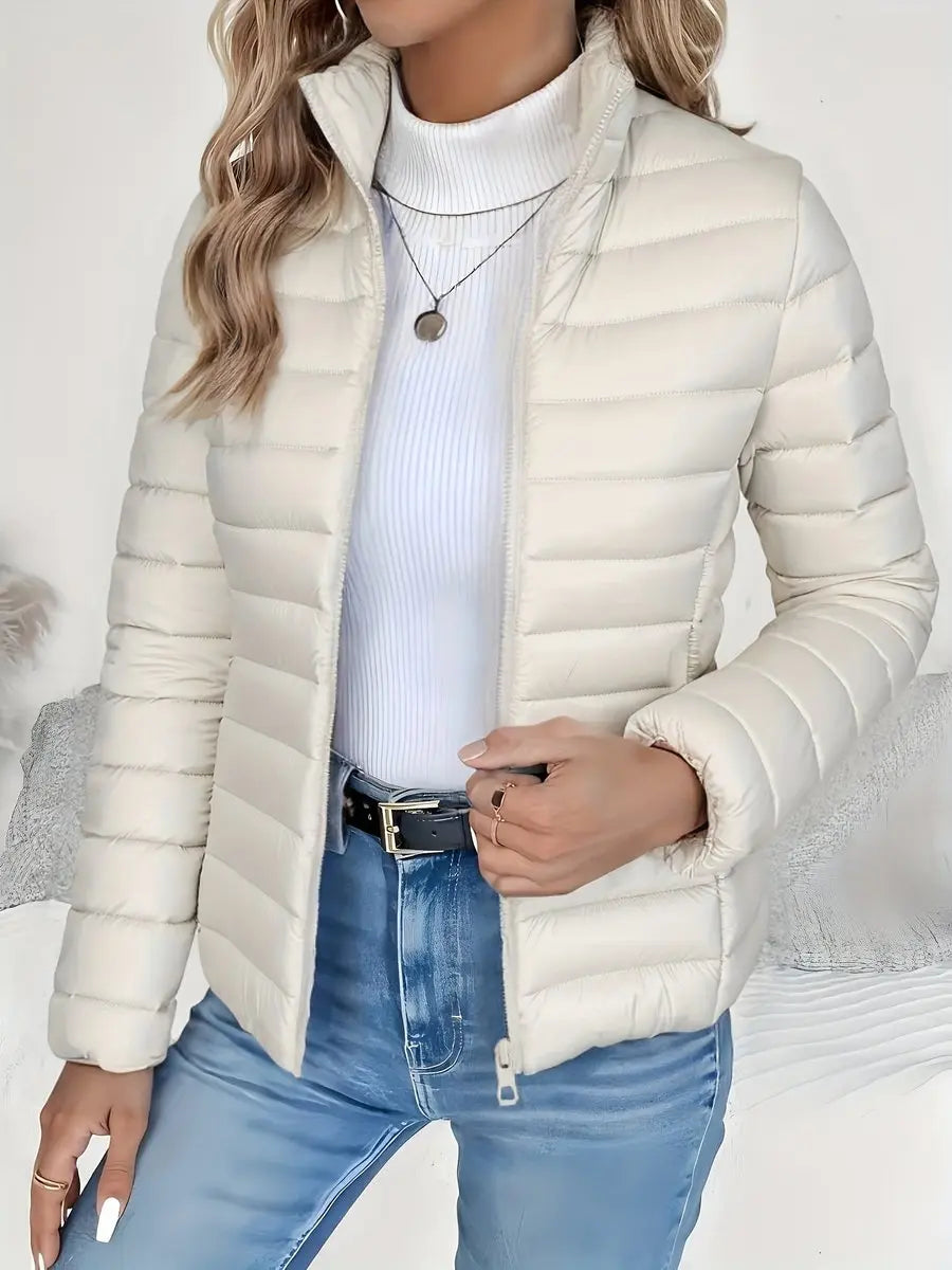 Women's Lightweight Quilted Puffer Coat Stand Collar Zip-Up