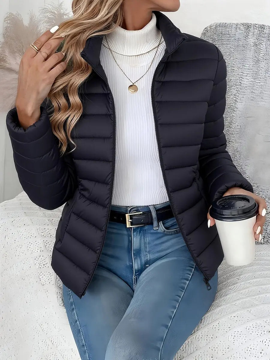Women's Lightweight Quilted Puffer Coat Stand Collar Zip-Up