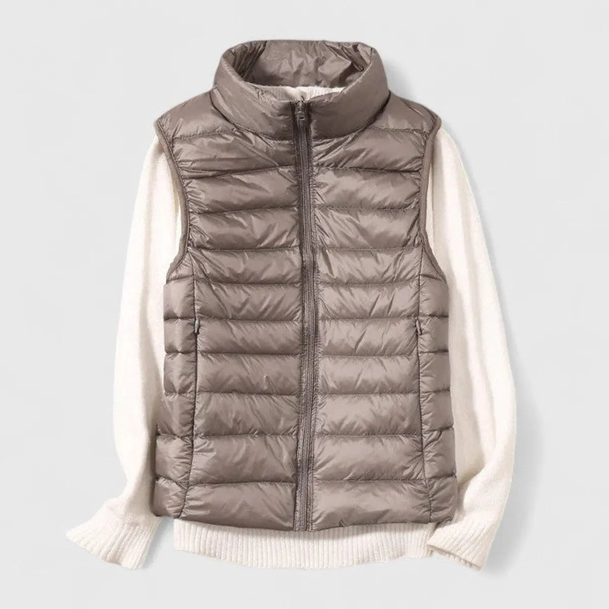 Women's Lightweight Quilted Puffer Vest Sleeveless Gilet - Khaki