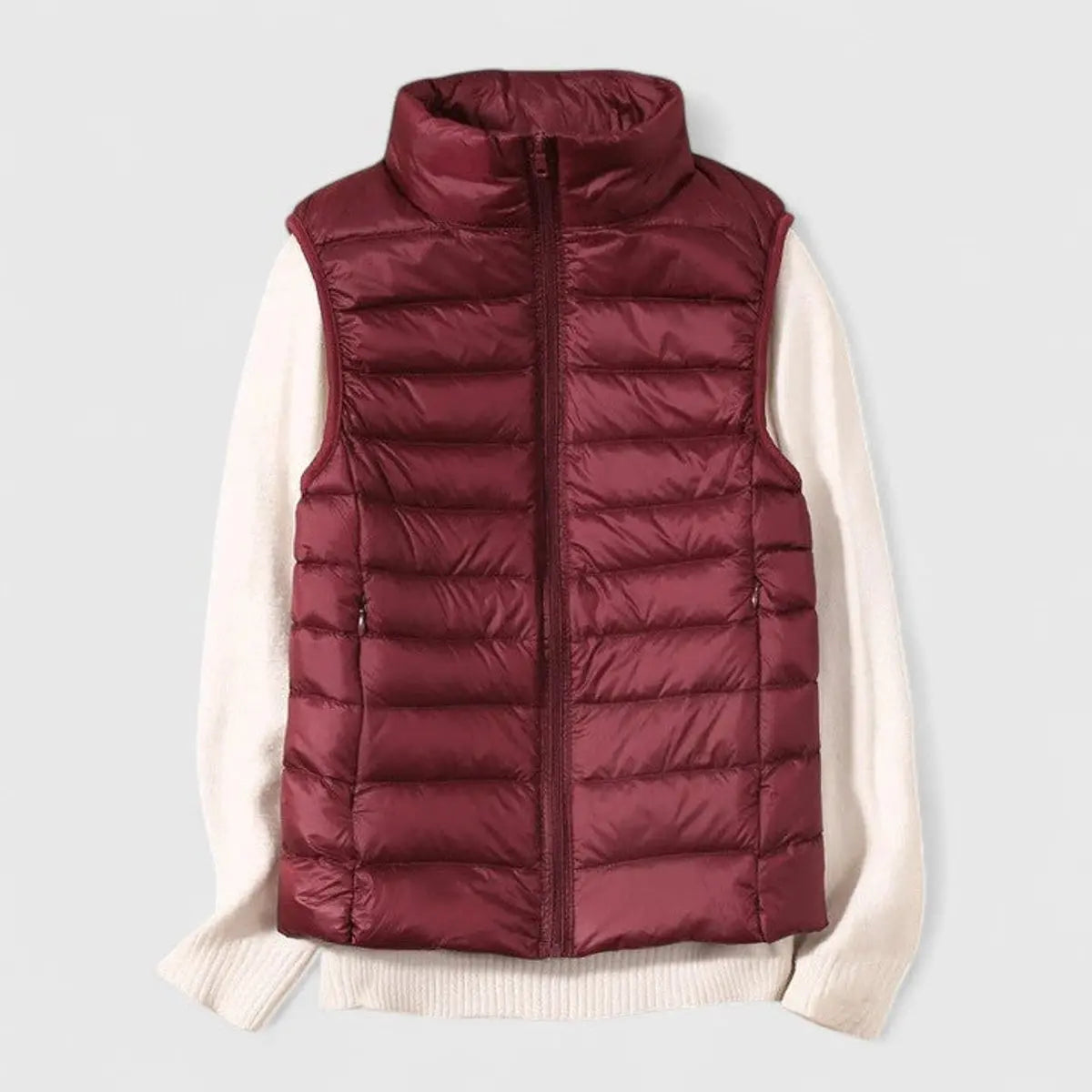 Women's Lightweight Quilted Puffer Vest Sleeveless Gilet - Burgundy