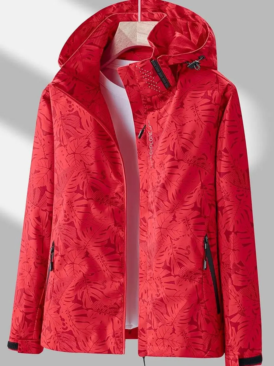Women's Lightweight Waterproof Windproof Hooded Jacket - Red
