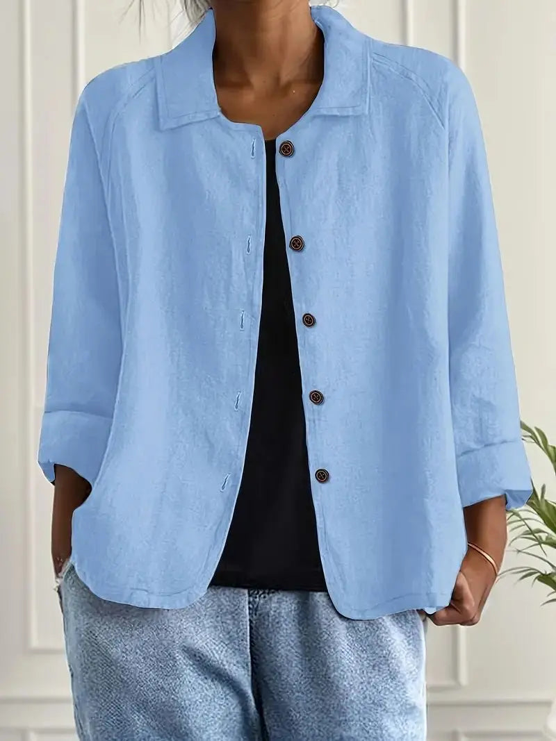 Women's Linen Blazer Lightweight Jacket Button Front - Light Blue