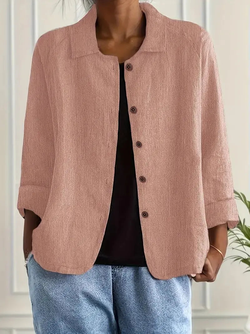 Women's Linen Blazer Lightweight Jacket Button Front - Pink