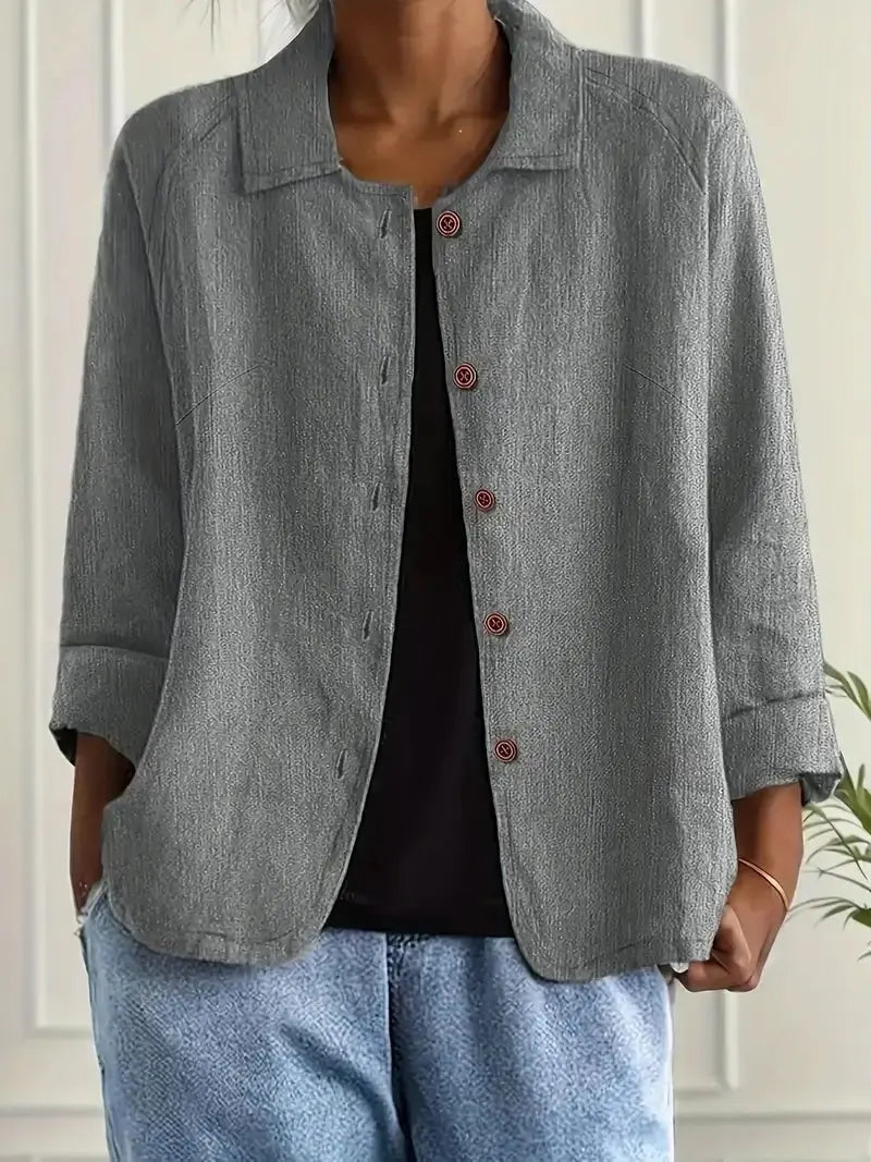 Women's Linen Blazer Lightweight Jacket Button Front - Light Gray