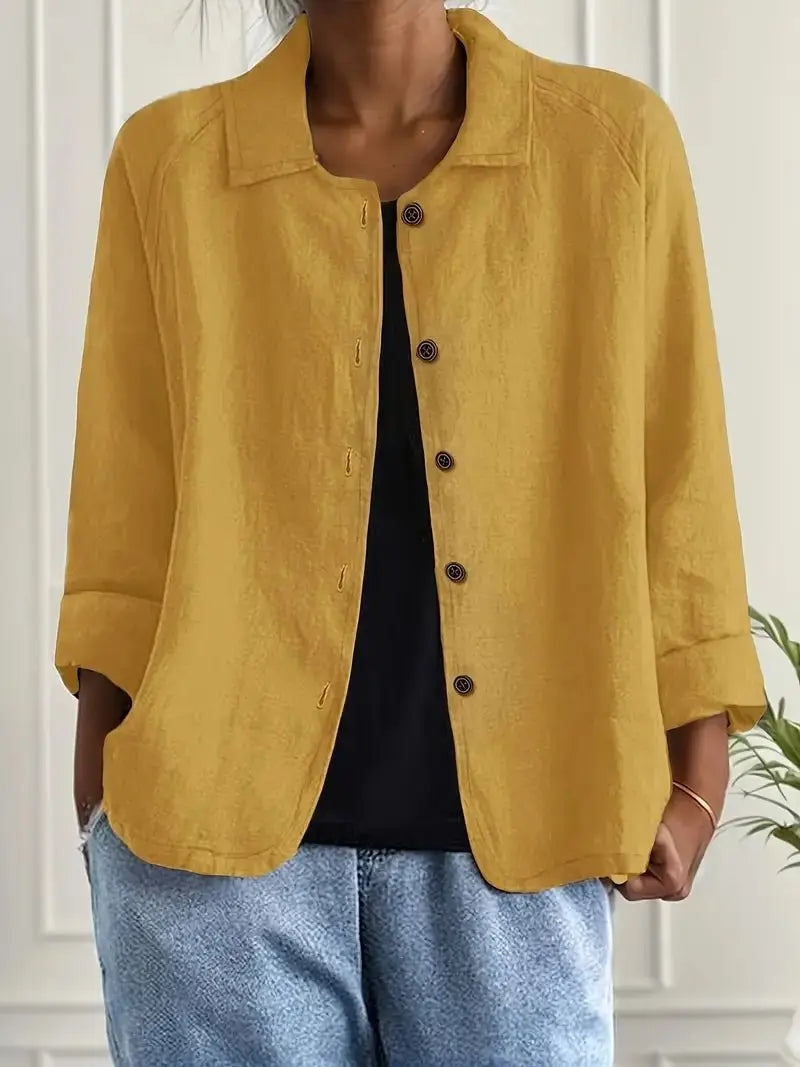 Women's Linen Blazer Lightweight Jacket Button Front - Yellow