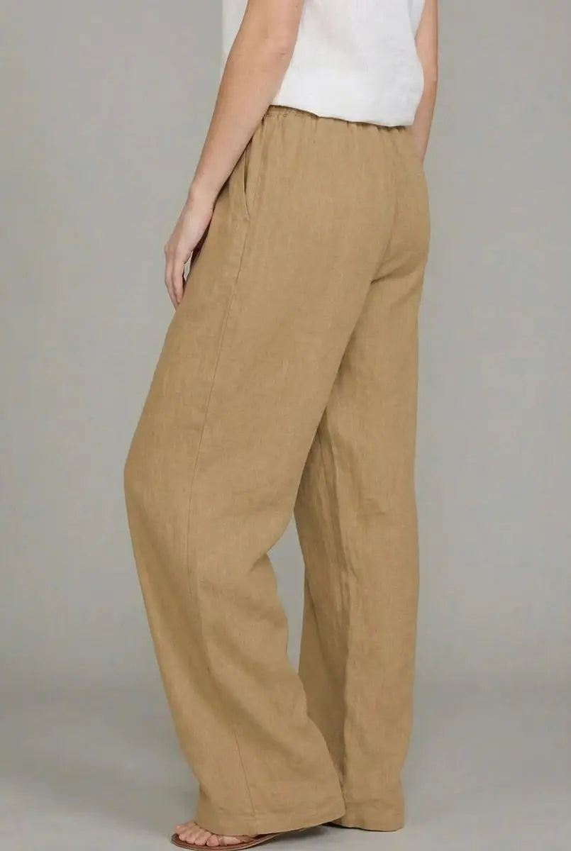 Women's Linen Wide Leg Pants Elasticated Drawstring Waist Trousers