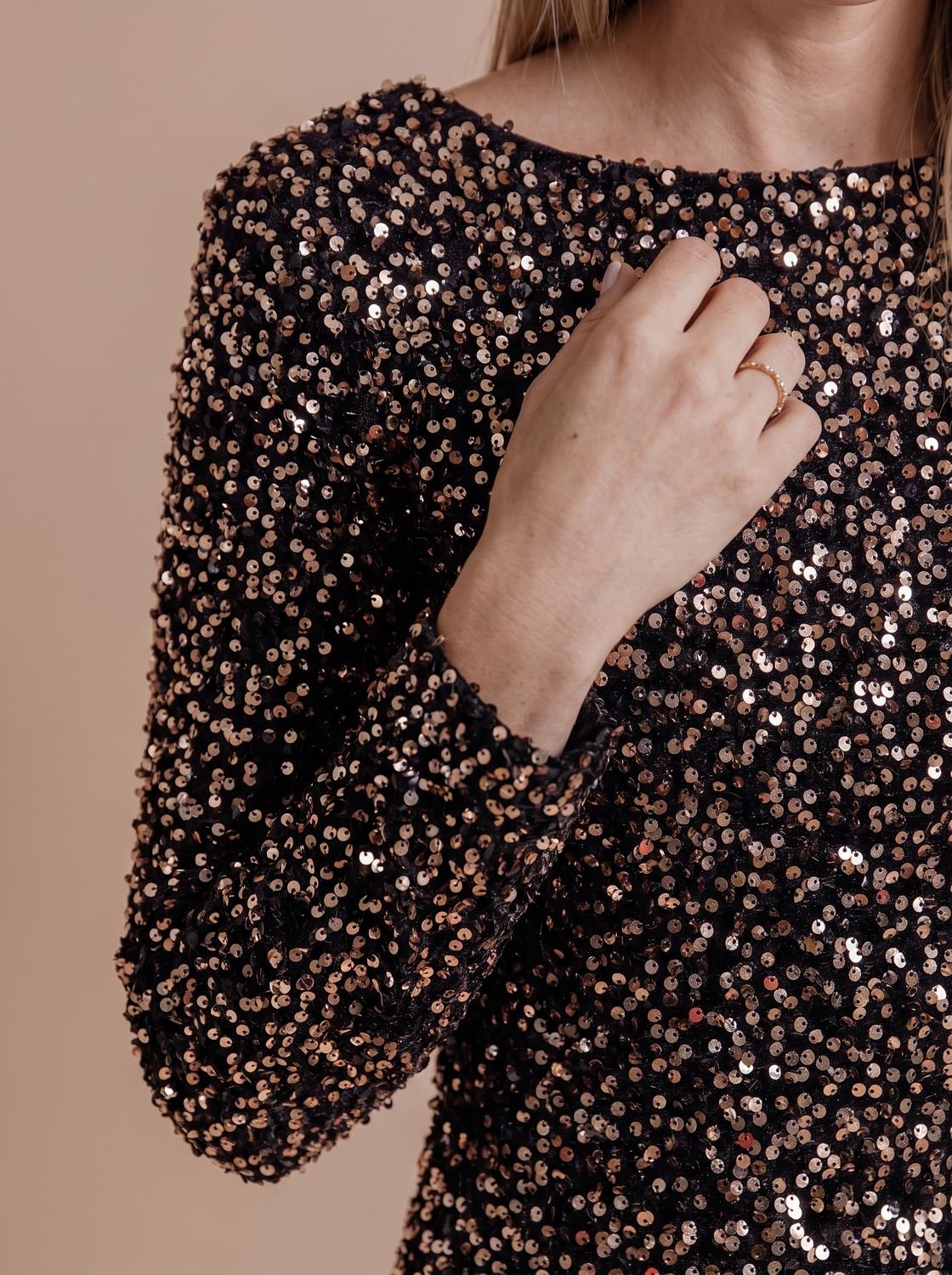 Women's Long-Sleeve Bodycon Sequin Dress Mini Split Hem