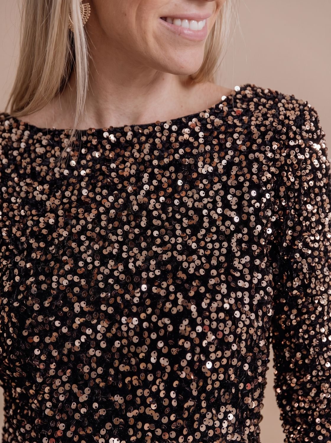 Women's Long-Sleeve Bodycon Sequin Dress Mini Split Hem