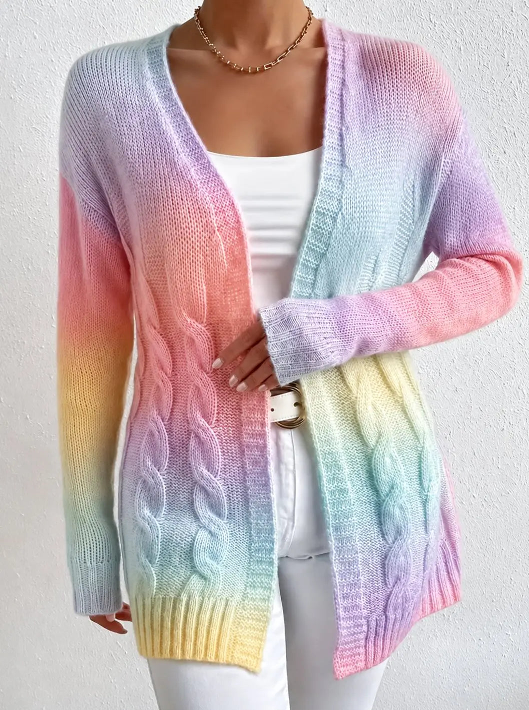 Women's Longline Cable Knit Cardigan Open Front Oversized Sweater