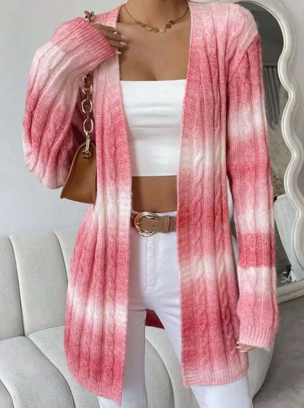Women's Longline Cable Knit Cardigan Open Front Oversized Sweater