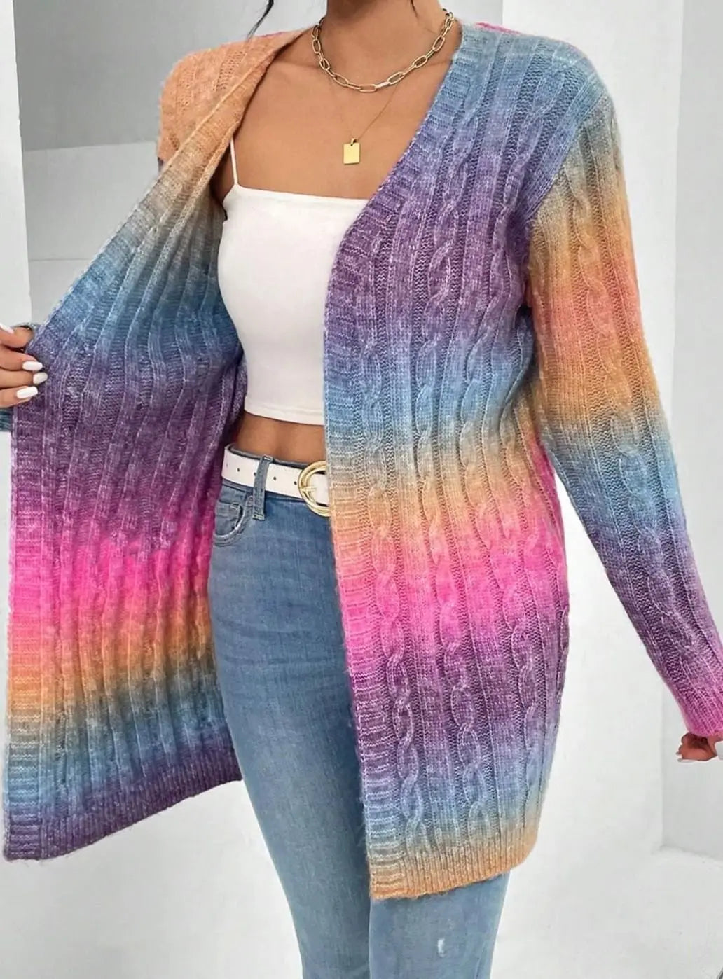Women's Longline Cable Knit Cardigan Open Front Oversized Sweater