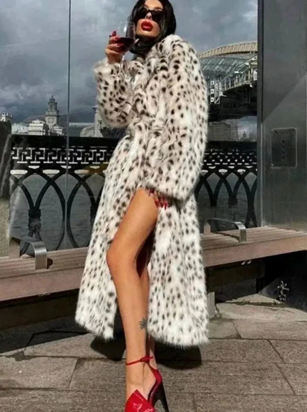 Women's Longline Leopard Print Faux Fur Coat