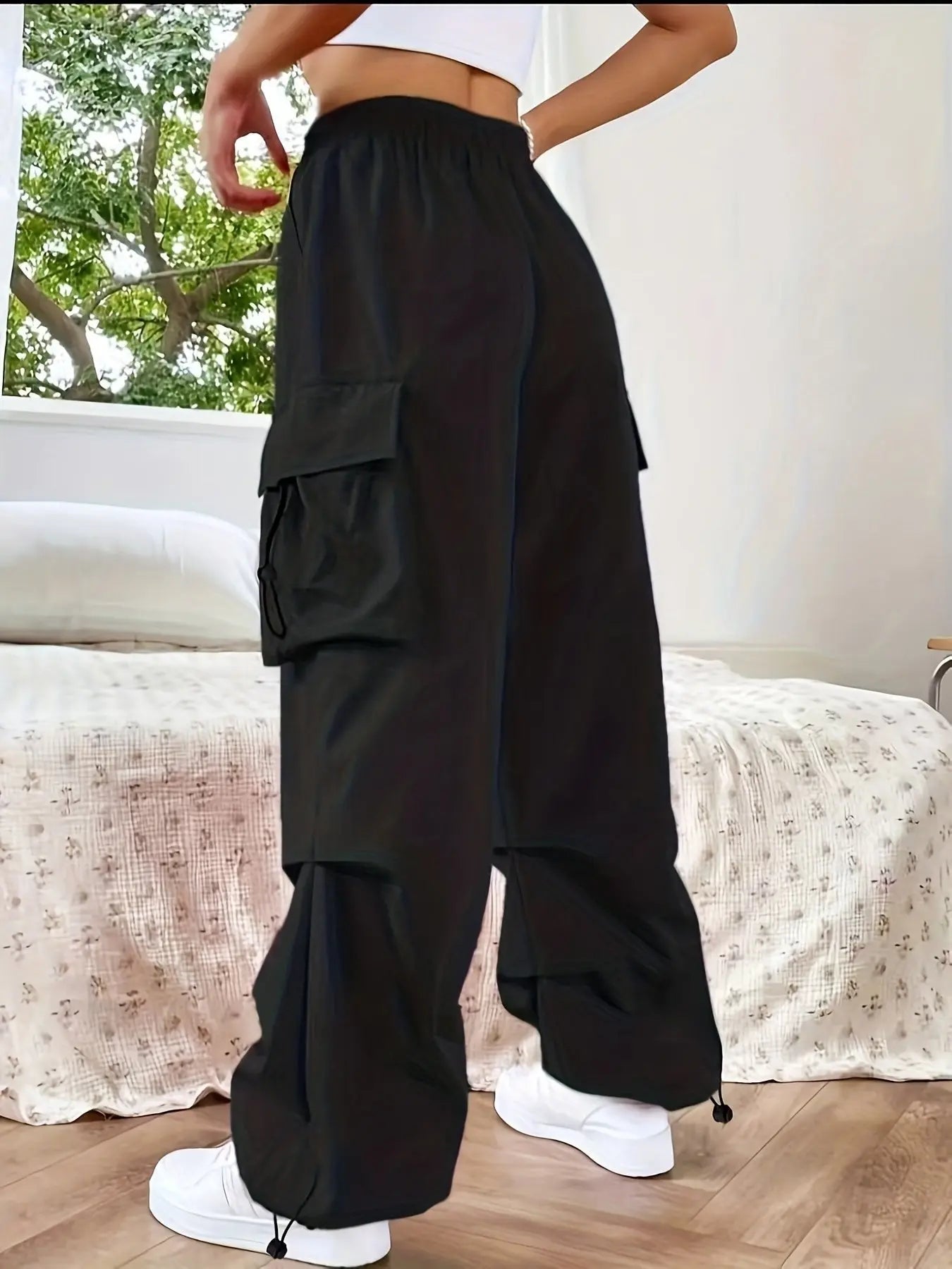 Women's Loose Fit Cargo Parachute Trousers Wide Leg