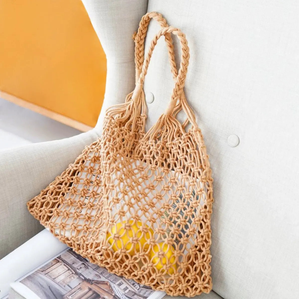 Women's Macrame Cotton Net Shopper Tote Bag
