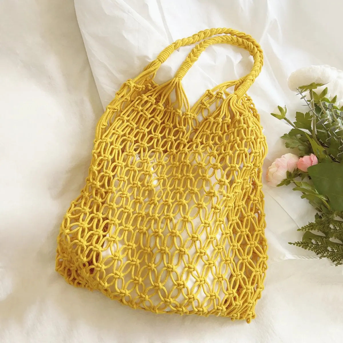 Women's Macrame Cotton Net Shopper Tote Bag