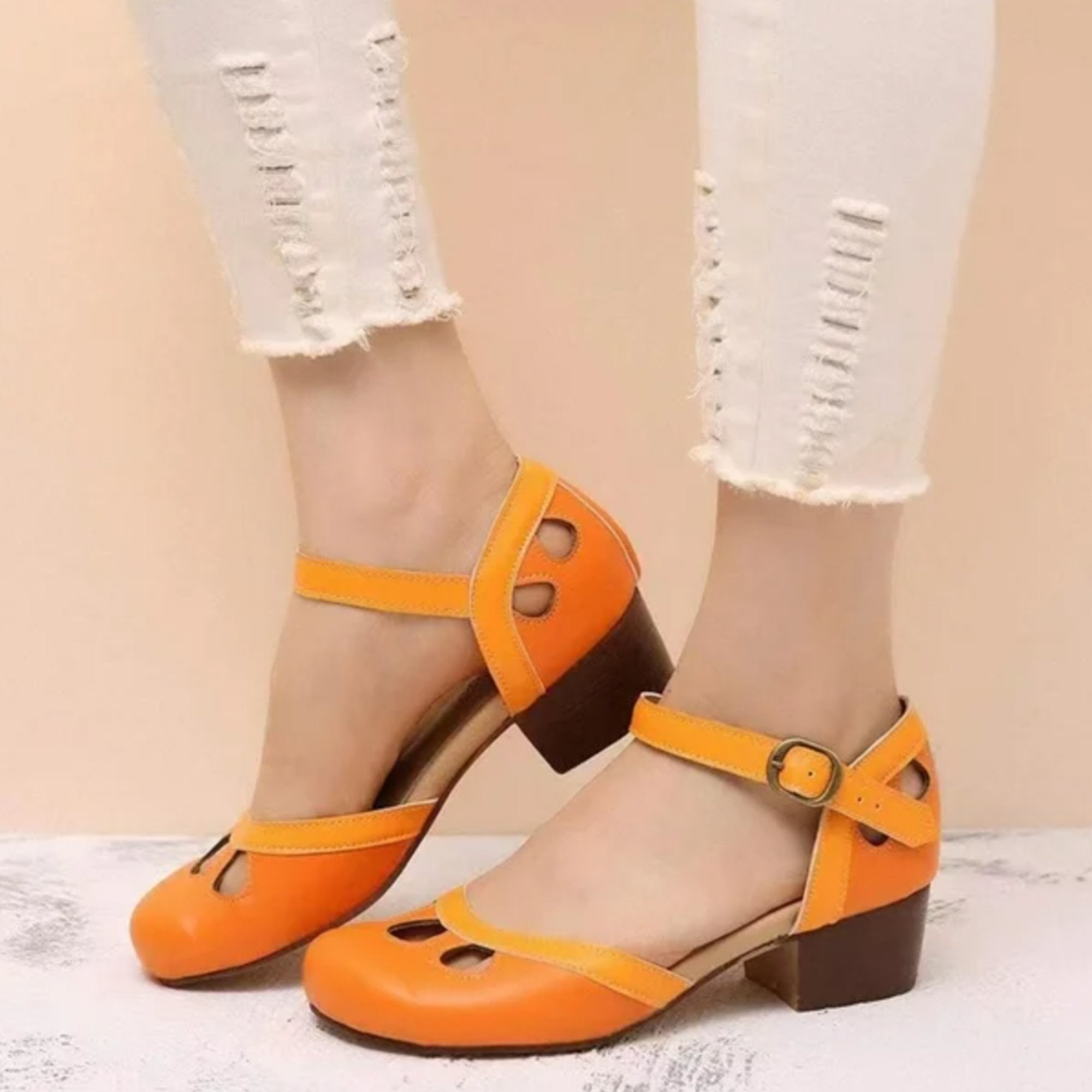 Women's Mary Jane Flats Ankle Strap Cutout Detail - Orange