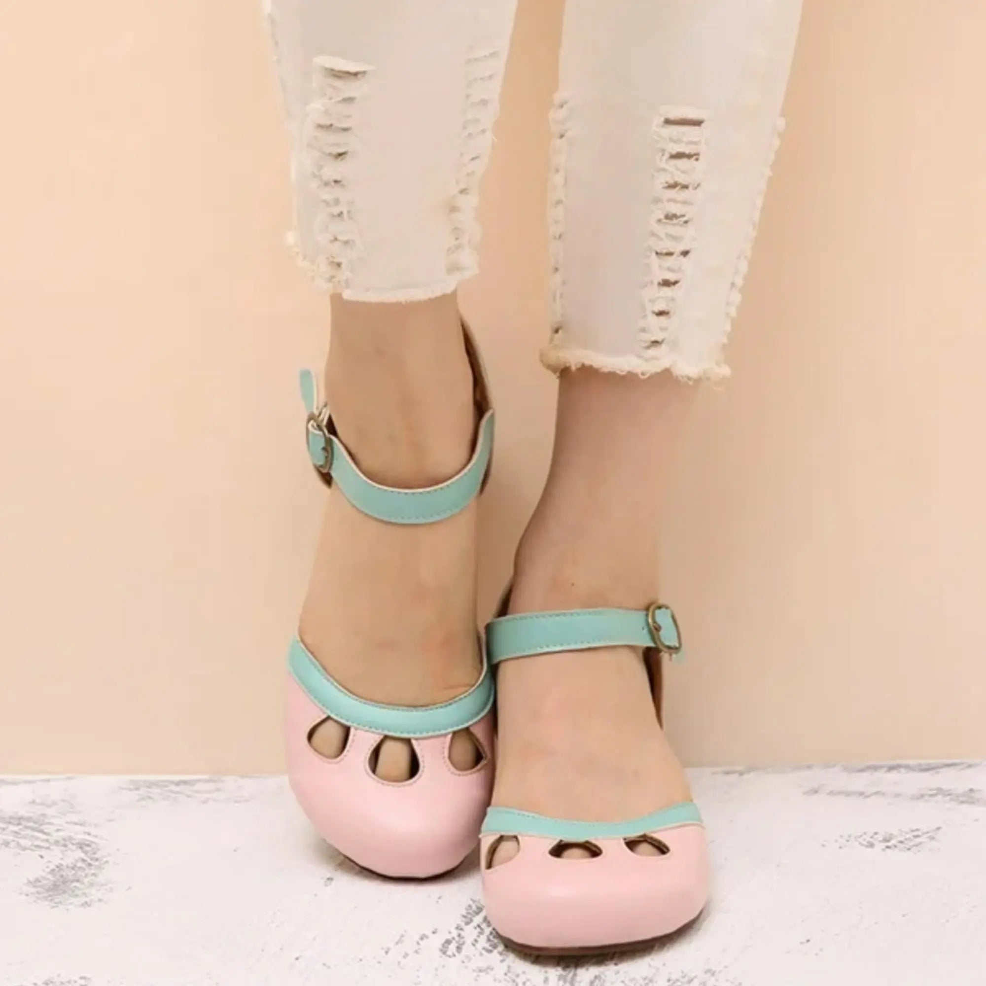Women's Mary Jane Flats Ankle Strap Cutout Detail - Pink