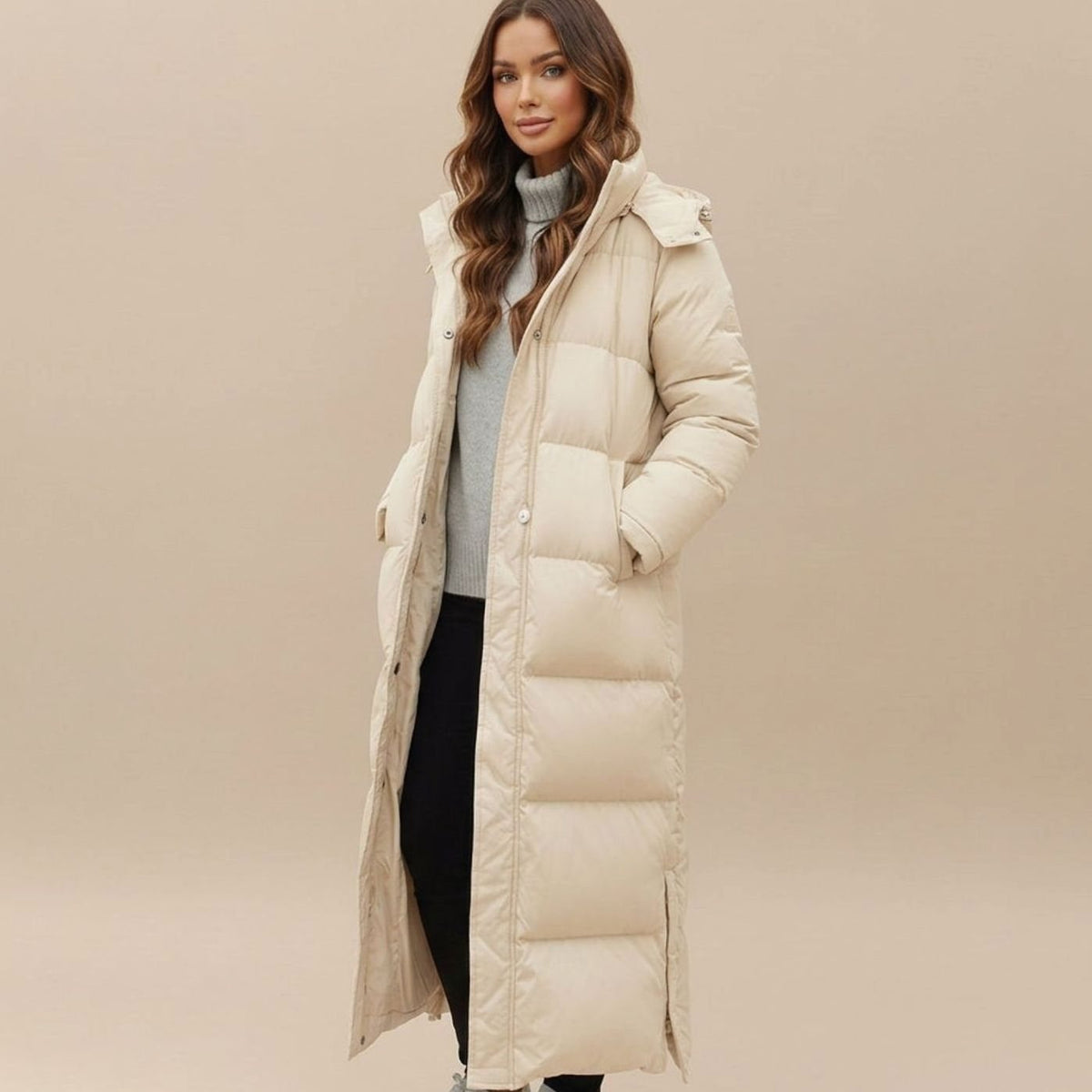 Women's Maxi Down Puffer Winter Coat Hooded Padded - White