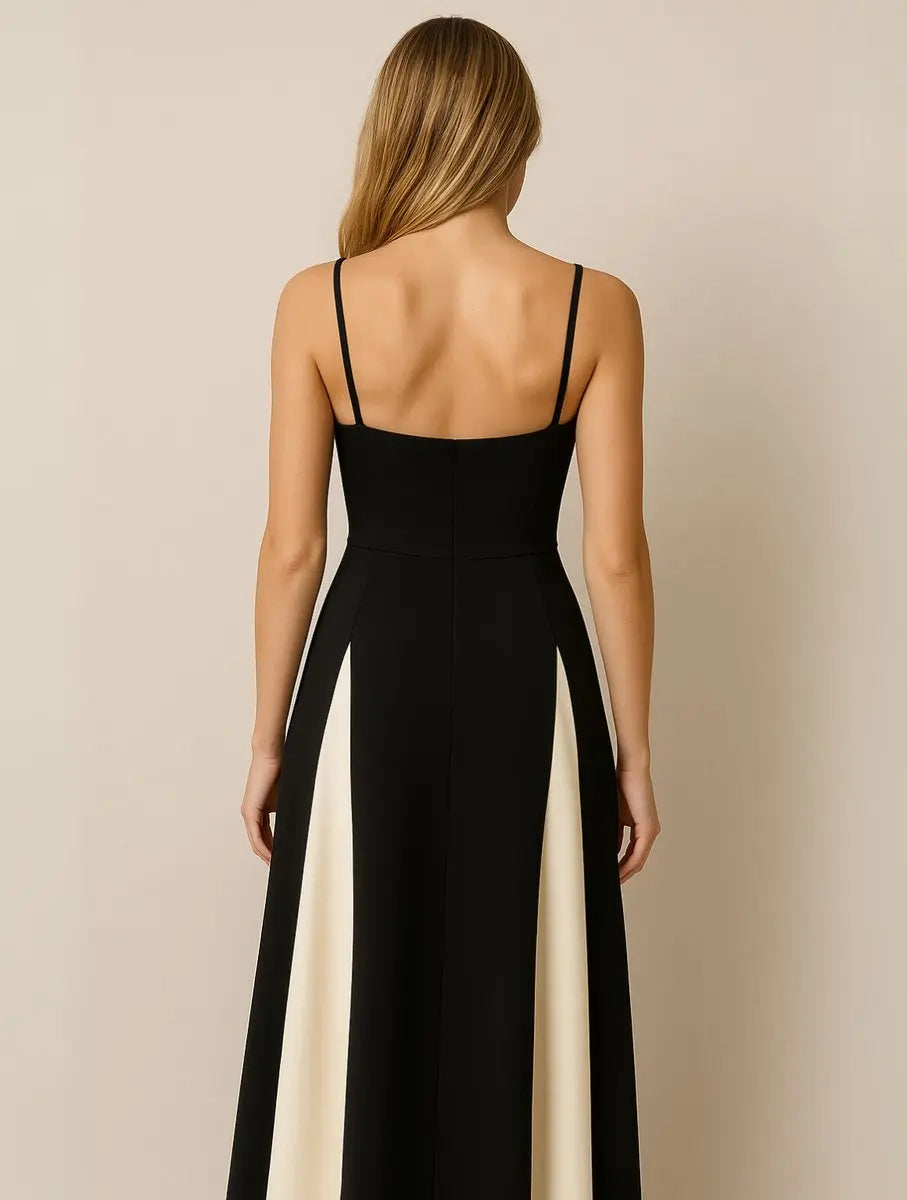 Womens Maxi Dress Contrast Panel Sweetheart Bodice Formal Gown