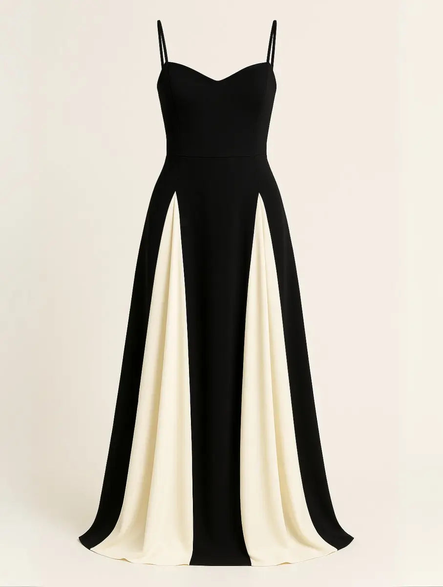 Womens Maxi Dress Contrast Panel Sweetheart Bodice Formal Gown