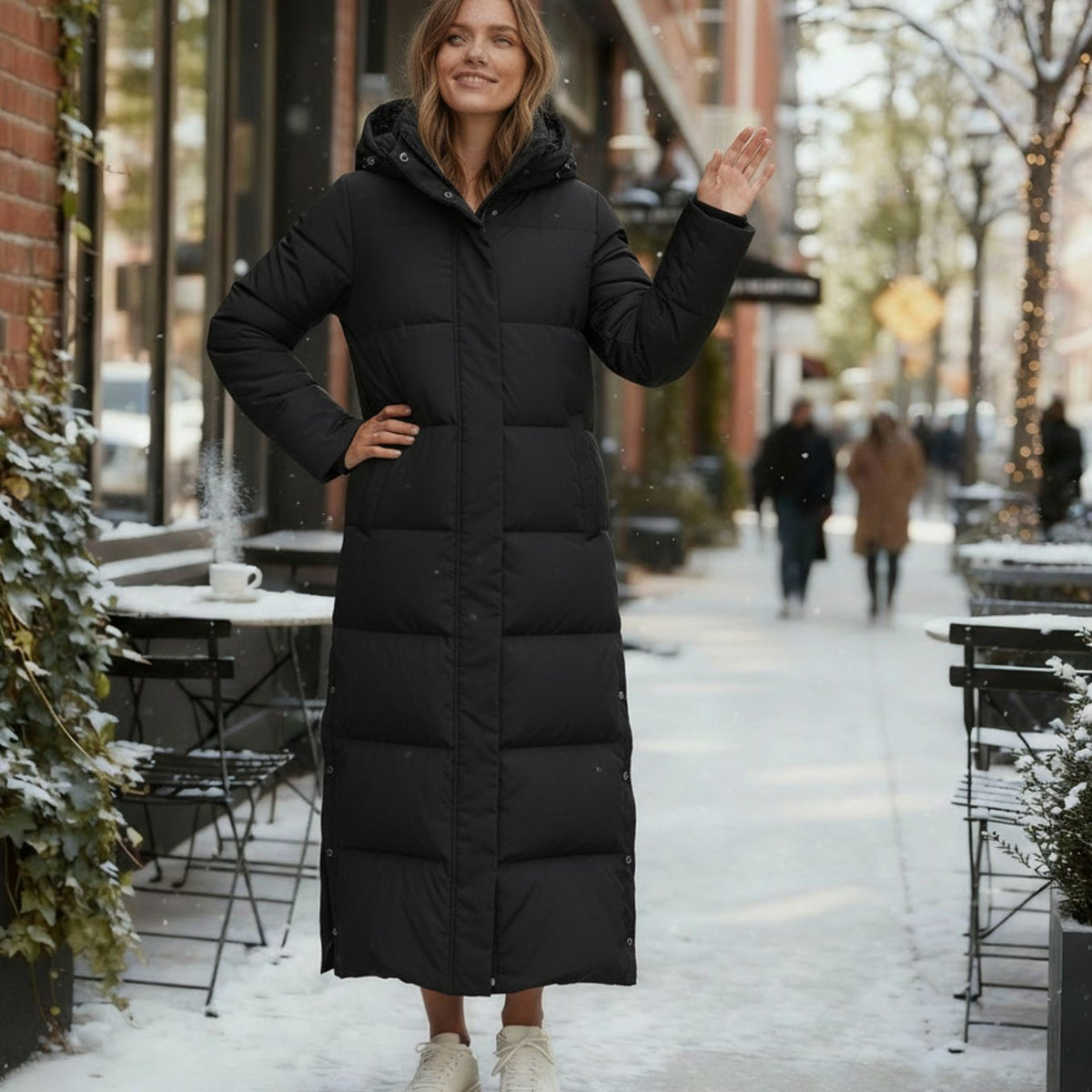 Women's Maxi Hooded Quilted Puffer Coat Synthetic Insulated - Black