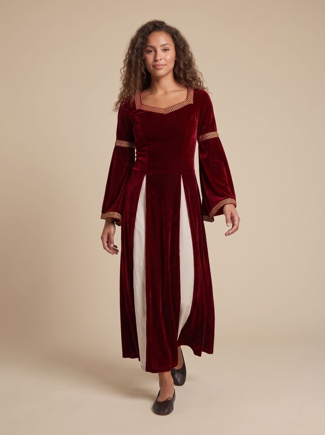 Women's Medieval Velvet Dress Flared Sleeves Square Neck Maxi Gown