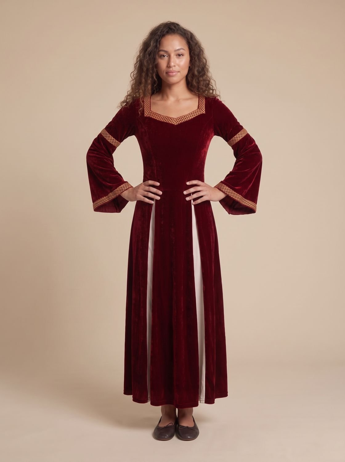 Women's Medieval Velvet Dress Flared Sleeves Square Neck Maxi Gown
