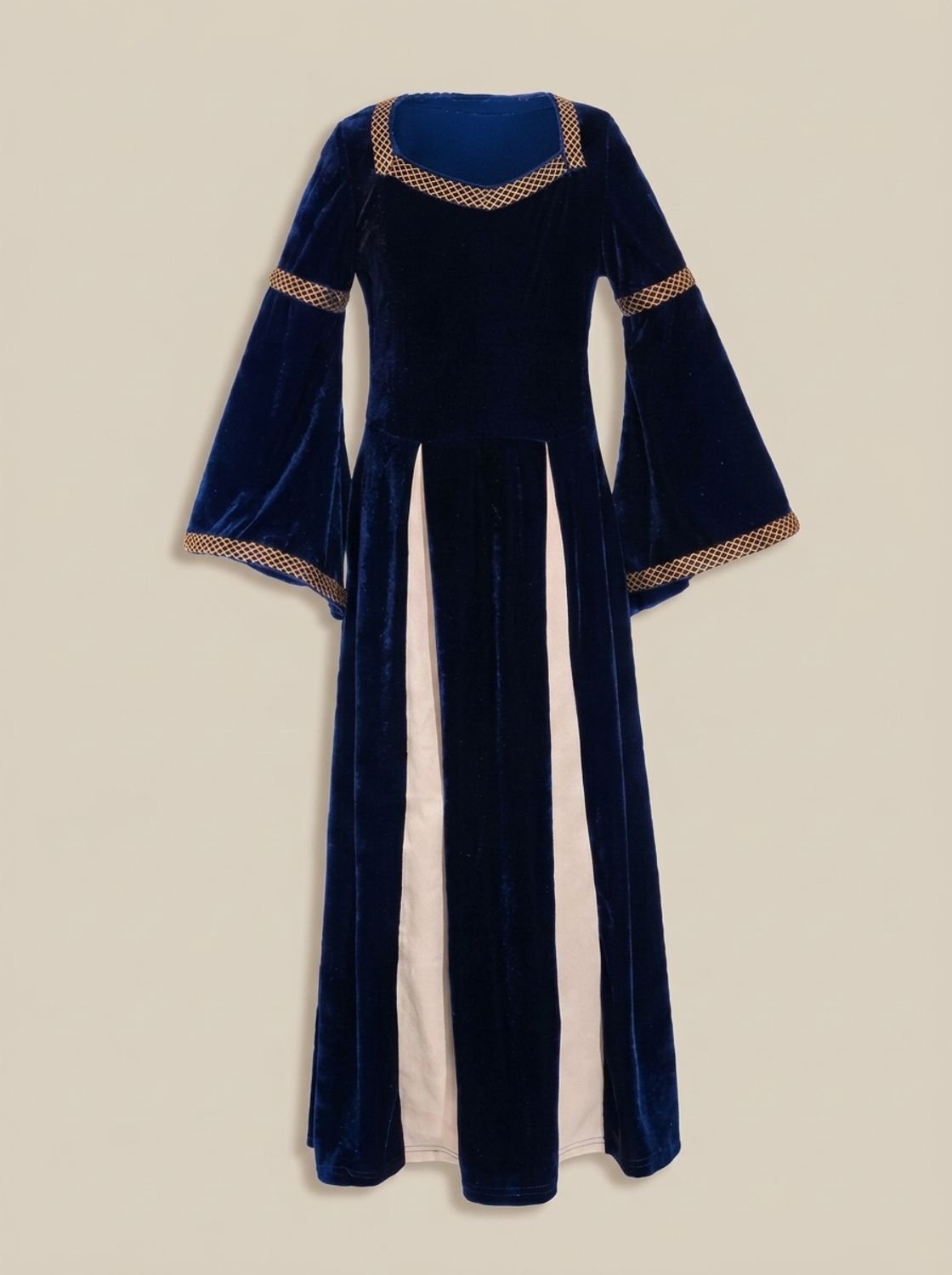 Women's Medieval Velvet Dress Flared Sleeves Square Neck Maxi Gown - Blue