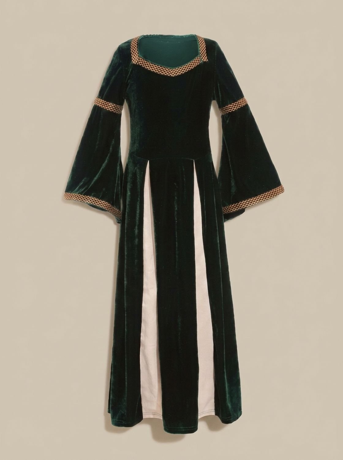 Women's Medieval Velvet Dress Flared Sleeves Square Neck Maxi Gown - Dark Green